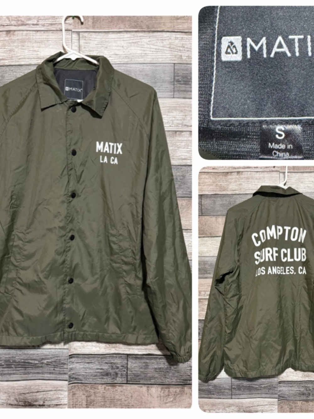 Matix Compton Surf Club Coaches Jacket Men's S Green Nylon Windbreaker LA CA